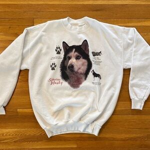 Hanes White Siberian Husky Graphic Sweatshirt